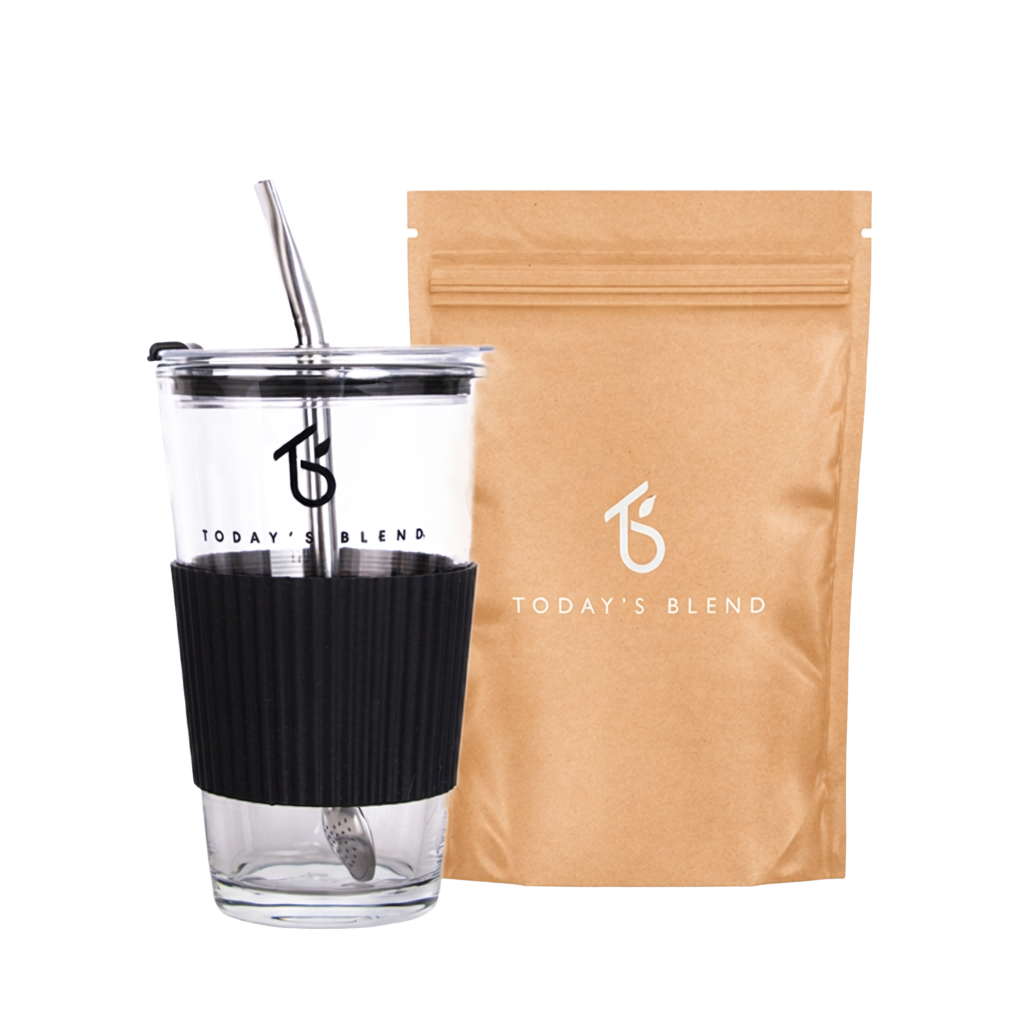 Yerba mate starterspakket met glazen tumbler en zak losse mate