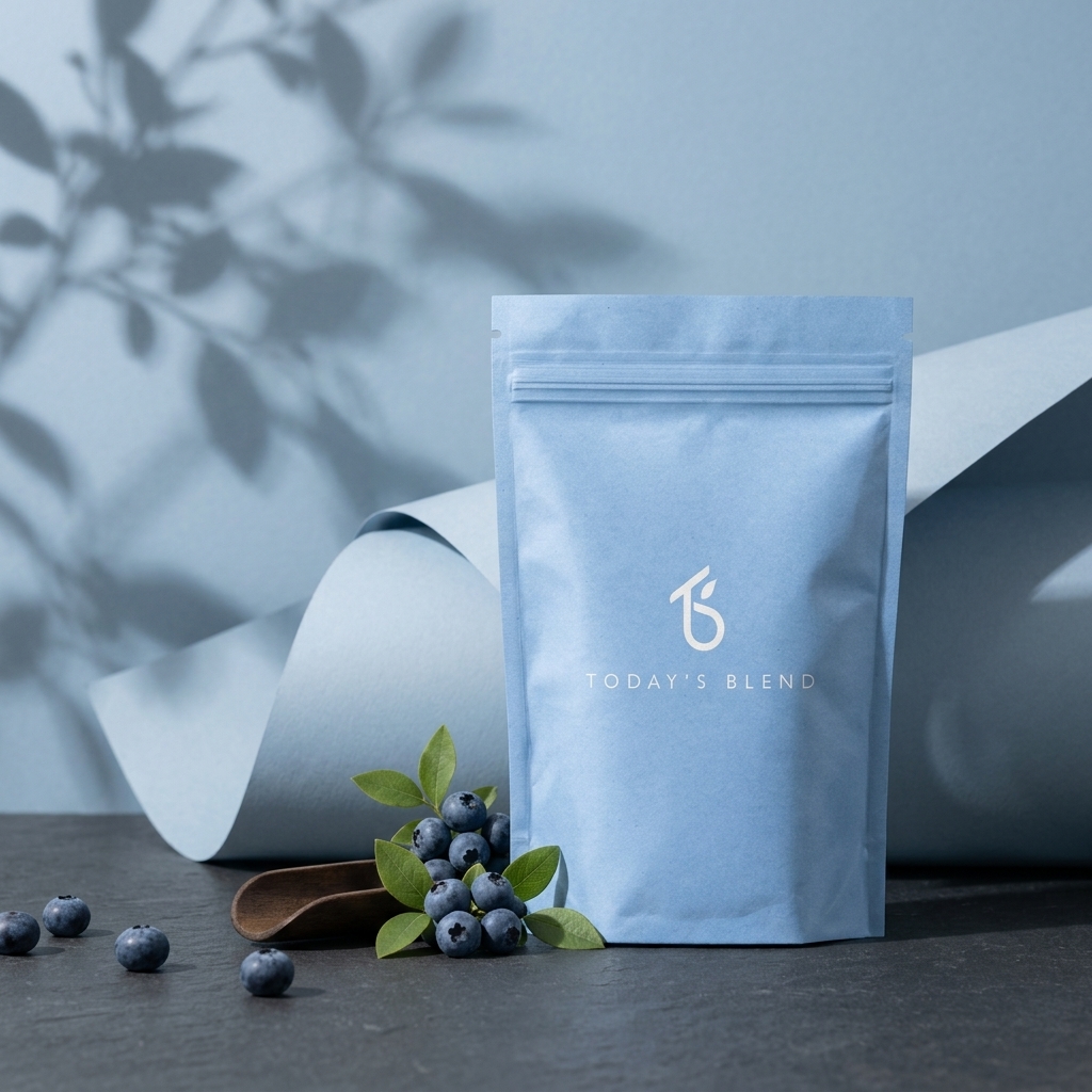 Blauwe zak Fruity Boost van Today’s Blend met blauwe bessen